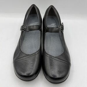 Dansko Mary Jane Heels Womens 40 Black Leather Buckle Strap Wedge Minimalist